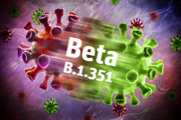 PHOTOMONTAGE, Mutated coronavirus, symbol photo Beta variant B 1 351 ** NUR FUER REDAKTIONELLE ZWECKE ** EDITORIAL USE ONLY **