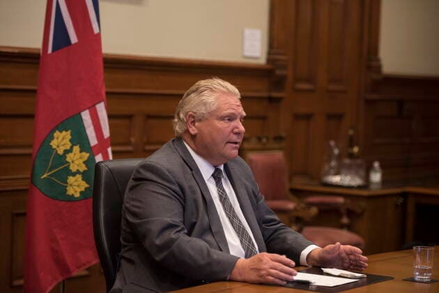 June 15, 2021, Toronto, on, Canada: Ontario Premier Doug Ford participates in a press conference remotely from Queen s Park regarding Residential School burial sites in Toronto on Tuesday, June 15, 2021. Ontario is committing $10 million to identify, investigate and commemorate burial sites on the grounds of former residential schools in the province. Ford announced the funds today with Indigenous Affairs Minister Greg Rickford and Indigenous leaders. Toronto Canada  - ZUMAc35_ 20210615_zaf_c35_034 Copyright: xTijanaxMartinx