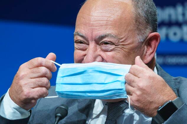 June 15, 2021, Montreal, PQ, Canada: Quebec Health Minister Christian Dube smiles as he slips on his mask at the ned of a news conference in Montreal, on Tuesday, June 15, 2021. Montreal Canada  - ZUMAc35_ 20210615_zaf_c35_036 Copyright: xPaulxChiassonx