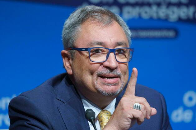 June 15, 2021, Montreal, PQ, Canada: Quebec Director of Public Health Horacio Arruda responds to a question during a news conference in Montreal on Tuesday, June 15, 2021. Montreal Canada  - ZUMAc35_ 20210615_zaf_c35_038 Copyright: xPaulxChiassonx