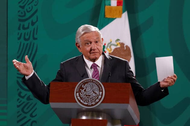 Mexican President Lopez Obrador Daily Briefing The President of Mexico, Andres Manuel Lopez Obrador, gesticulates while response the questions of the media during his daily briefing at National Palace on June 16, 2021 in Mexico City, Mexico. Mexico City Mexico group-mexicanp210616_npYQ8  Copyright: xEyepixx