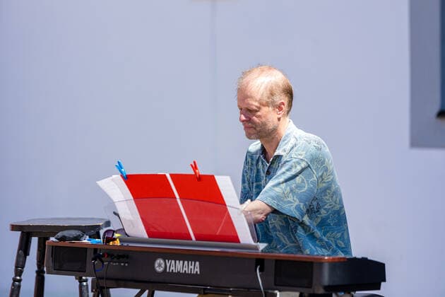 Small concert at Obermarkt Freiberg Summertime with Susanne Engelhardt and Jörg Pitschmann on 18 06 2021 Jörg Pitschmann, piano and general music director Freiberg Obermarkt Saxony Germany