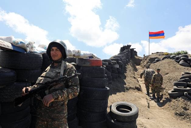 GEGHARKUNIK REGION, ARMENIA - JUNE 18, 2021: Armenian soldiers at an observation post at the Sotk gold mine on the border with Azerbaijan. Alexander Ryumin TASS  TS105326