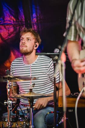 Daens live in Bern, Switzerland Bern, Switzerland. 18th, June 2021. The Swiss band Daens performs a live garden concert at Bierh?beli in Bern. Here drummer Nico Hunziker is seen live on stage. Bern Switzerland  Copyright: xGonzalesxPhoto TilmanxJentzschx