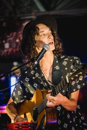 Daens live in Bern, Switzerland Bern, Switzerland. 18th, June 2021. The Swiss band Daens performs a live garden concert at Bierh?beli in Bern. Here singer and musician Daniel Beltrametti is seen live on stage. Bern Switzerland  Copyright: xGonzalesxPhoto TilmanxJentzschx