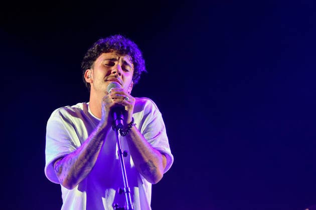June 20, 2021, Calafell, Tarragona, Spain: Singer Jxta Martin performs at the Calafell Beach Festival..The Spanish singer Jxta Martin acts as a supporting artist before the performance of Antonio Orozco at the Calafell Beach Festival. The young singer Jxta Martin became known on platforms such as Tik Tok (with more than 35 thousand followers), Instagram, YouTube or Spotify, Due to his talent, he has already attracted the interest of musical media, acting in events on radio stations such as Los 40 Principles and playing on dials such as Canal Fiesta Radio. Calafell Spain - ZUMAs197 20210620_zaa_s197_043 Copyright: xRamonxCostax