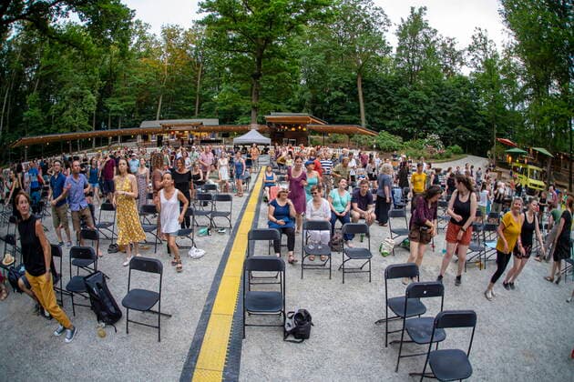 The Dresden reggae and ska band Yellow Umbrella during their performance at the concert site Weißer Hirsch in Dresden