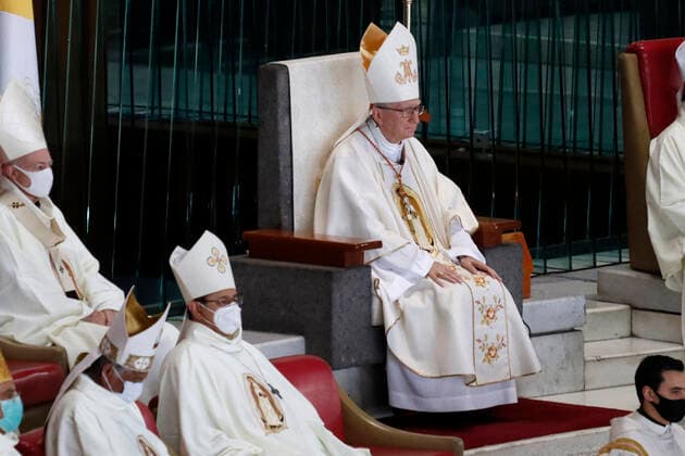 Cardinal Pietro Parolin In A Mass in the Basilica of Guadalupe MEXICO CITY, MEXICO - JUNE 20: Cardinal Pietro Parolin, Secretary of State of the Holy accompanied by Cardinal Carlos Aguiar Retes, Archbishop Primate of Mexico, during a mass In the Basilica of Guadalupe on June 20, 2021 in Mexico City, Mexico. Copyright: xLuisxBarronx EYEPIXGROUP_LB_20062021_9239