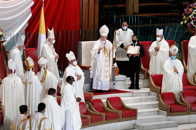 Cardinal Pietro Parolin In A Mass in the Basilica of Guadalupe MEXICO CITY, MEXICO - JUNE 20: Cardinal Pietro Parolin, Secretary of State of the Holy accompanied by Cardinal Carlos Aguiar Retes, Archbishop Primate of Mexico, during a mass In the Basilica of Guadalupe on June 20, 2021 in Mexico City, Mexico. Copyright: xLuisxBarronx EYEPIXGROUP_LB_20062021_9251