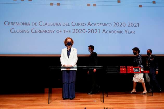 Emeritus Queen Sofia attends the awarding ceremony held during the closure of the 2020-2021 year of the Reina Sofia School of Music in Madrid, Spain, 22 June 2021 (issued 23 June 2021). The Reina Sofia School of Music, created in 1991, supports highly-talented young people in their personal and artistic development, and aims to bring the best music to all audiences. Emeritus Queen Sofia attends the closing ceremony of the Superior Music School Reina Sofia !ACHTUNG: NUR REDAKTIONELLE NUTZUNG!  Copyright: xBallesterosx GRAF5924 20210623-a5a779246a73036f0f2aef5cacf82631adcdea33