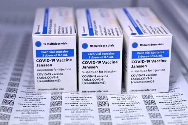 Johnson and Johnson vaccine from Janssen in the vaccination center in Freising,stored in the refrigerator