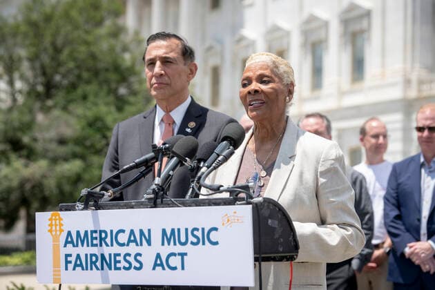 United States Representative Darrell Issa (Republican of California), left, listens while singer Dionne Warwick offers remarks during a press conference to introduce the American Music Fairness Act outside of the the US Capitol in Washington, DC, Thursday, June 24, 2021. Copyright: xPoolxviaxCNPx MediaPunchx