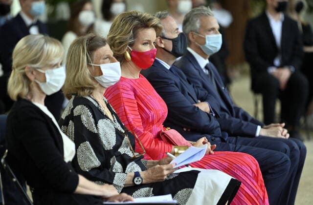 Queen Mathilde of Belgium pictured during a ceremony to award the Queen Mathilde Award 2021, in Brussels, Friday 25 June 2021. The winner of the Award is Debateville, an association with expression worshops for youngs to help express ideas.  ERICxLALMAND 06086703