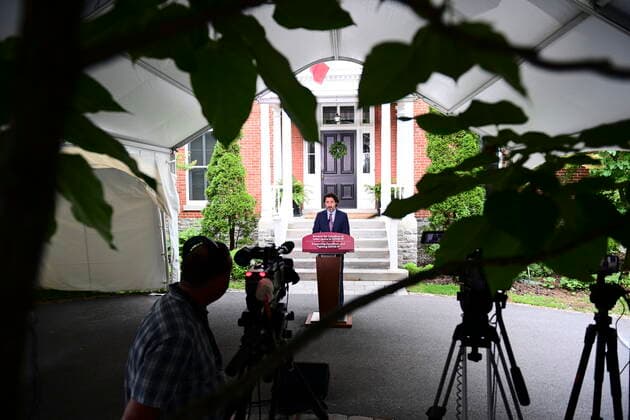 June 25, 2021, Ottawa, on, Canada: Prime Minister Justin Trudeau holds a press conference at Rideau Cottage in Ottawa on Friday, June 25, 2021. Ottawa Canada  - ZUMAc35_ 20210625_zaf_c35_008 Copyright: xSeanxKilpatrickx