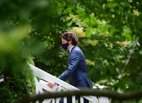 June 25, 2021, Ottawa, on, Canada: Prime Minister Justin Trudeau holds a press conference at Rideau Cottage in Ottawa on Friday, June 25, 2021. Ottawa Canada  - ZUMAc35_ 20210625_zaf_c35_009 Copyright: xSeanxKilpatrickx