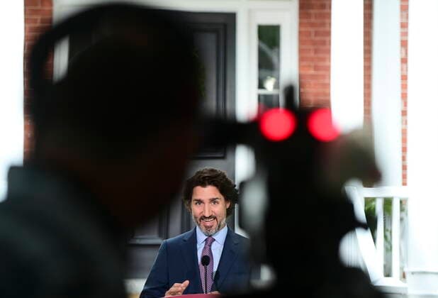 June 25, 2021, Ottawa, on, Canada: Prime Minister Justin Trudeau holds a press conference at Rideau Cottage in Ottawa on Friday, June 25, 2021. Ottawa Canada  - ZUMAc35_ 20210625_zaf_c35_018 Copyright: xSeanxKilpatrickx