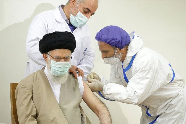 June 25, 2021, Tehran, Tehran, Iran: A handout picture provided by the Iranian supreme leader Ayatollah Ali Khamenei s office shows him receiving a dose of the locally-made Covid-19 vaccine, COVIran Barekat, in Tehran, on June 25, 2021. The Iranian Supreme Leader received today the first dose of an Iranian-designed and manufactured anti covid vaccine, not yet approved by the health authorities of the Islamic Republic, his services announced. Aged 81, Ayatollah Khamenei has received the first dose of Iran s coronavirus vaccine, a message posted on his official Persian Twitter account. Tehran Iran - ZUMAi98_ 20210625_zih_i98_003 Copyright: xIranianxSupremexLeader SxOfficex