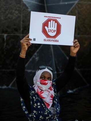 June 25, 2021, EDMONTON, ab, Canada: Supporters gather to demand action and protect Muslim women, after a recent knife attack in Edmonton, on Friday, June 25, 2021. EDMONTON Canada  - ZUMAc35_ 20210625_zaf_c35_062 Copyright: xJasonxFransonx