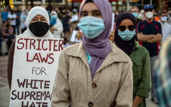 June 25, 2021, EDMONTON, ab, Canada: Supporters gather to demand action and protect Muslim women, after a recent knife attack in Edmonton, on Friday, June 25, 2021. EDMONTON Canada  - ZUMAc35_ 20210625_zaf_c35_064 Copyright: xJasonxFransonx