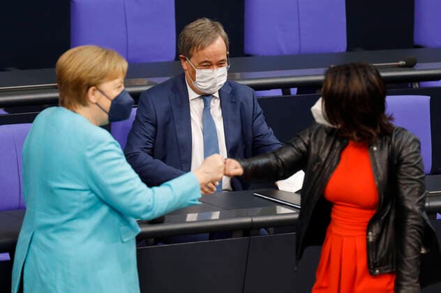 Angela Merkel, Armin Laschet and Annalena Baerbock in the 236 session of the German Bundestag in the Reichstag building Berlin, 24 06 2021 Foto:xC.xHardtx xFuturexImage