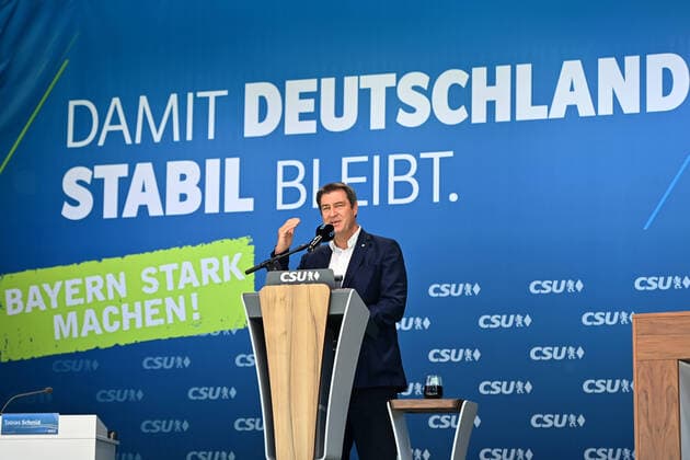 Markus SOEDER State Premier of Bavaria and CSU Chairman during his speech before the election campaign motto DAMIT DEUTSCHLAND STABIL BLEIBT BAYERN STARK MACHEN Bundestags Listenaufstellung der CSU im Max Morlock Stadion in Nuernberg am 26 06 2021