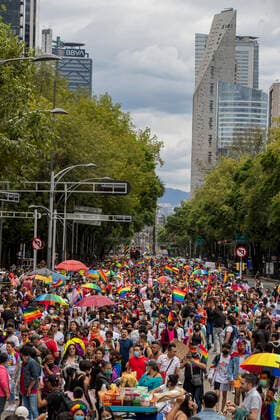 XLIII Edition Of LGBT+ Pride March In Mexico MEXICO CITY, MEXICO - JUNE 26: A group of LGBT community hold rainbow flags while takes part during the XLIII annual pride LGBT+ march on the main avenue demanding equality, in response to the injustice that trans+ people are facing in their daily life in all over the world. Thousands of Lesbian, Gay, Bisexual and Transsexual (LGBT) join the Pride march around the world. On June 26, 2021 in Mexico City, Mexico. Copyright: xRicardoxFloresx EYEPIXGROUP_RFE_26062021_9631