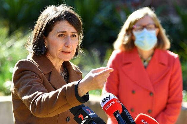 GLADYS BEREJIKLIAN COVID19 PRESSER, NSW Premier Gladys Berejiklian speaks to the media during a press conference in Sydney, Sunday, June 27, 2021. More than five million people in Greater Sydney and its surrounds have gone into a 14-day lockdown as health authorities try to regain control of a coronavirus outbreak. ( NO ARCHIVING, EDITORIAL USE ONLY, NO USE IN BOOKS WITHOUT CONSENT SYDNEY NSW AUSTRALIA  Copyright: xJOELxCARRETTx 20210627001552869834