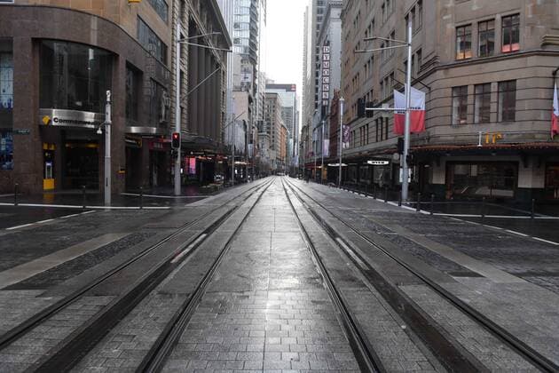 NSW CORONAVIRUS COVID19, George Street is seen empty in the central business district in Sydney, Tuesday, June 29, 2021. More than five million people in Greater Sydney and its surrounds have gone into a 14-day lockdown as health authorities try to regain control of a coronavirus outbreak. ( NO ARCHIVING, EDITORIAL USE ONLY, NO USE IN BOOKS WITHOUT CONSENT SYDNEY NSW AUSTRALIA  Copyright: xMICKxTSIKASx 20210629001553397113