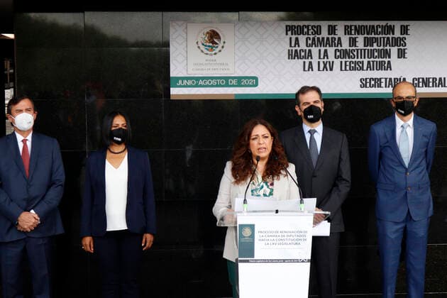 Lorenzo Cordova President Of The National Electoral Institute Press Conference MEXICO CITY, MEXICO JUNE 28: the Secretary General of the Mexican Chamber of Deputies, Graciela Baez Ricardez, speaks during the opening ceremony of the reception of the electoral documentation of the elected deputies of relative majority carried out by the district representatives of the INE. at Mexican Chamber of Deputies on June 28, 2021 in Mexico City, Mexico. Copyright: xLuisxBarronx EYEPIXGROUP_LB_28062021_9782