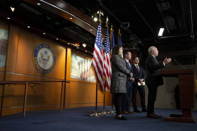 House Minority Whip Steve Scalise, R-LA, speaks as Rep. Elise Stefanik, R-NY, Rep. Rodney Davis, R-IL, and Rep. Mike Gallagher, R-WI, (L to R) listen during a press conference on the COVID-19 virus, at the U.S. Capitol in Washington, DC., on Tuesday, June 29, 2021. WAP20210629773 BONNIExCASH