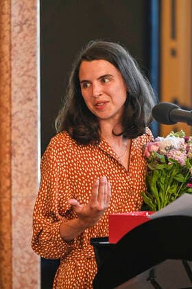 Czech playwright, actress and dancer Josefina Formanova, granddaughter of director Milos Forman and writer Jiri Stransky, receives the Tom Stoppard Award for best original essay in Czech language in Prague, Czech Republic, June 29, 2021. (CTKxPhoto MichalxKamaryt) CTKPhotoP2021062908442  KMT 4