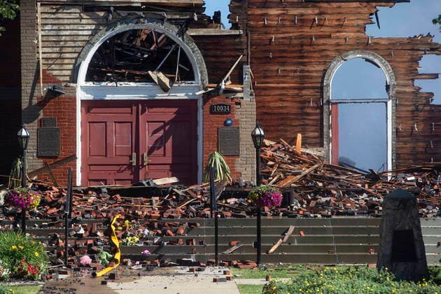 June 30, 2021, Morinville, ab, Canada: St. John Baptiste Parish Catholic church is shown in Morinville Alta, on Wednesday June 30, 2021. A Catholic Church in northern Alberta has been destroyed by what RCMP are calling a suspicious fire. RCMP say in a release that officers were called to the blaze at St. John Baptiste Parish in Morinville, about 40 kilometres north of Edmonton, just after 3 a.m. Morinville Canada  - ZUMAc35_ 20210630_zaf_c35_001 Copyright: xJasonxFransonx