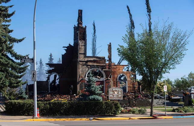 June 30, 2021, Morinville, ab, Canada: St. John Baptiste Parish Catholic church is shown in Morinville Alta, on Wednesday June 30, 2021. A Catholic Church in northern Alberta has been destroyed by what RCMP are calling a suspicious fire. RCMP say in a release that officers were called to the blaze at St. John Baptiste Parish in Morinville, about 40 kilometres north of Edmonton, just after 3 a.m. Morinville Canada  - ZUMAc35_ 20210630_zaf_c35_003 Copyright: xJasonxFransonx