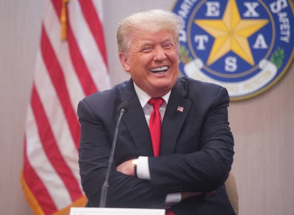 June 30, 2021, TX, USA: 45th United States President DONALD TRUMPand Texas Governor Greg Abbott speak at a border security briefing at the Texas DPS Weslaco Regional Office on Wednesday, June 30, 2021, in Weslaco, Texas. USA - ZUMAz113 20210630_znh_z113_011 Copyright: xPoolx