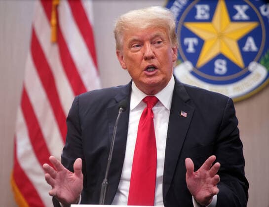 June 30, 2021, Weslaco, Texas, USA: Former President DONALD TRUMP attends a border security briefing to discuss further plans in securing the southern border wall. Gov. Abbott has pledged to build a state-funded border wall between Texas and Mexico as a surge of mostly Central American immigrants crossing into the United States has challenged U.S. immigration agencies. So far in 2021, U.S. Border Patrol agents have apprehended more than 900,000 immigrants crossing into the United States on the southern border. Weslaco, USA - ZUMAz113 20210630_znh_z113_007 Copyright: xPOOLx