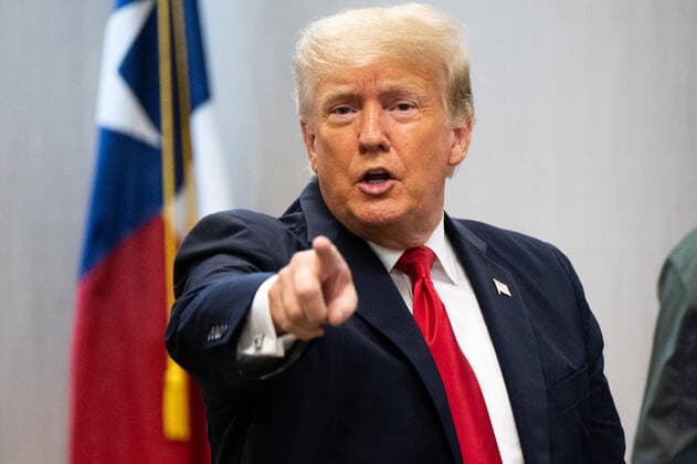 June 30, 2021, Weslaco, Texas, USA: Former President DONALD TRUMP addresses a member of the media after a border security briefing. Gov. Abbott has pledged to build a state-funded border wall between Texas and Mexico as a surge of mostly Central American immigrants crossing into the United States has challenged U.S. immigration agencies. So far in 2021, U.S. Border Patrol agents have apprehended more than 900,000 immigrants crossing into the United States on the southern border. Weslaco USA - ZUMAz113 20210630_znh_z113_015 Copyright: xBrandonxBell POOLx