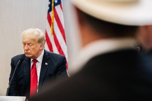 June 30, 2021, Weslaco, Texas, United States: WESLACO, TEXAS - JUNE 30: Former President DONALD TRUMP attends a border security briefing to discuss further plans in securing the southern border wall on June 30, 2021 in Weslaco, Texas. Gov. GREG ABBOTT has pledged to build a state-funded border wall between Texas and Mexico as a surge of mostly Central American immigrants crossing into the United States has challenged U.S. immigration agencies. So far in 2021, U.S. Border Patrol agents have apprehended more than 900,000 immigrants crossing into the United States on the southern border. POOL Weslaco United States - ZUMAz113 20210630_znh_z113_018 Copyright: xBrandonxBellx