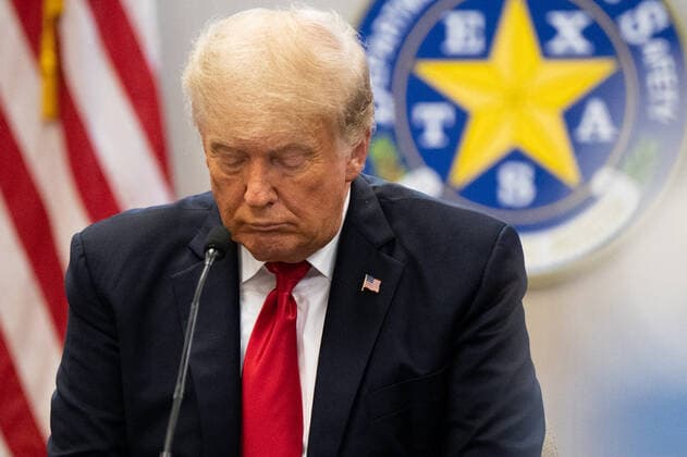 June 30, 2021, Weslaco, Texas, United States: WESLACO, TEXAS - JUNE 30: Former President DONALD TRUMP listens during a border security briefing on June 30, 2021 in Weslaco, Texas. Gov. GREG ABBOTT has pledged to build a state-funded border wall between Texas and Mexico as a surge of mostly Central American immigrants crossing into the United States has challenged U.S. immigration agencies. So far in 2021, U.S. Border Patrol agents have apprehended more than 900,000 immigrants crossing into the United States on the southern border. POOL Weslaco United States - ZUMAz113 20210630_znh_z113_020 Copyright: xBrandonxBellx