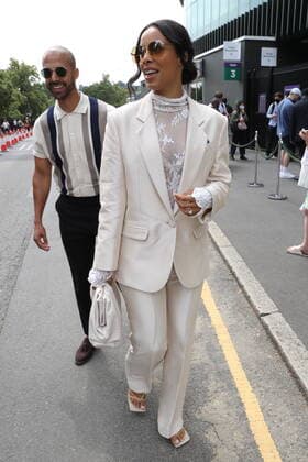 . 01 07 2021. London, United Kingdom. Rochelle Humes and Marvin Humes arriving on day four of the Wimbledon Tennis Championships in London.  xStephenxLockx xi-Imagesx IIM-22340-0014