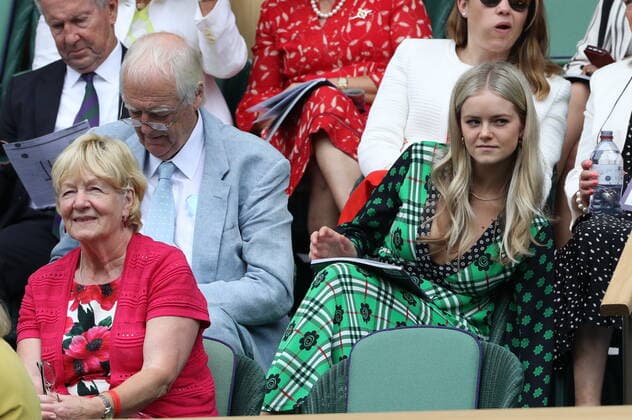 . 01 07 2021. London, United Kingdom. Sir Tim Rice and Miss Zoe Rice in the Royal Box on day four of the Wimbledon Tennis Championships in London.  xStephenxLockx xi-Imagesx IIM-22340-0029