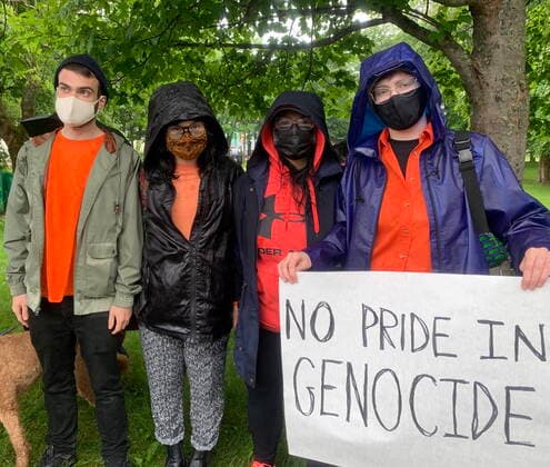 July 1, 2021, ST.JOHN S, NL, Canada: Hundreds gathered despite pouring rain in St. John s on Thursday, July 1, 2021 in front of the Colonial Building downtown for a Cancel Canada Day demonstration in solidarity with Indigenous communities. ST.JOHN S Canada  - ZUMAc35_ 20210701_zaf_c35_062 Copyright: xSarahxSmelliex