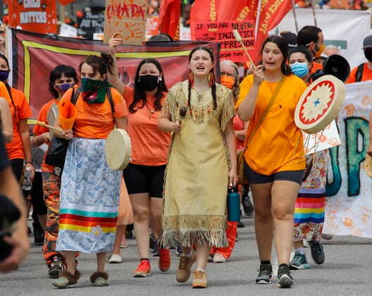 July 1, 2021, Ottawa, on, Canada: Protesters march to Parliament Hill in Ottawa at a Cancel Canada Day protest in response to the discovery of unmarked indigenous graves at residential schools on Thursday, July 1, 2021. Ottawa Canada  - ZUMAc35_ 20210701_zaf_c35_100 Copyright: xPatrickxDoylex