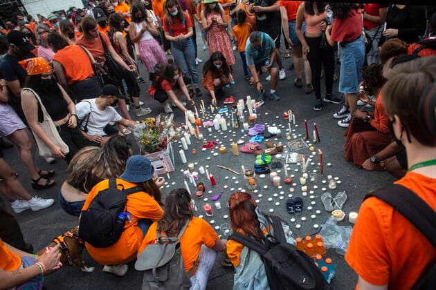 July 1, 2021, Toronto, on, Canada: Candles are lit during a Cancel Canada Day rally in Toronto, on Thursday, July 1, 2021 to honour former residential school victims. Toronto Canada  - ZUMAc35_ 20210701_zaf_c35_171 Copyright: xChrisxYoungx