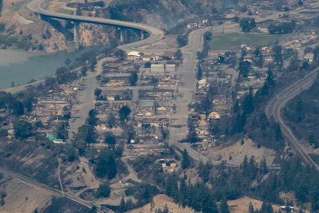 July 1, 2021, Lytton, BC, Canada: Structures destroyed by wildfire are seen in Lytton, B.C., on Thursday, July 1, 2021. Lytton Canada  - ZUMAc35_ 20210701_zaf_c35_247 Copyright: xDarrylxDyckx