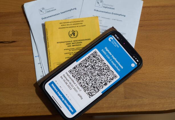 Digital Corona Virus vaccination certificate on the Corona Warn App on a mobile phone in Marktoberdorf, Bavaria, Germany, July 02, 2021.
