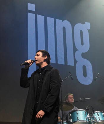 The Danish band Jung with Jonas Jung in front plays up to Havefest paa Plaenen in Tivoli on Friday 2 July 2021 with the audience divided into two sections Havefest replaces Fredagsrock, which has been canceled due to Covid 19 Corona crisis Photo Torben Christensen @ Copenhagen, Copenhagen  Copyright: TorbenxChristensen TorbenxChristensenx COP106 spdk20210703-010130-L