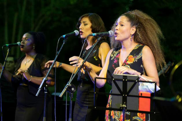 July 2, 2021, Madrid, Spain: Aurora Garcia, Ela Ruiz and Erin Corine perform during the Ladies of Jazz & Soul of the Jazz Palacio Real 2021 festival at the Campo del Moro Gardens in Madrid. Madrid Spain - ZUMAs197 20210702_zaa_s197_152 Copyright: xAtilanoxGarciax