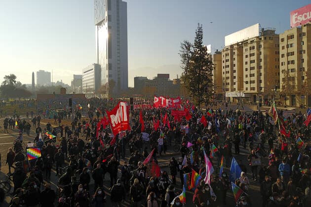 Santiago, July 4, 2021 Adherents of the Peoples List, along with their elected convenors, gather to march from Baquedano Square to the former National Congress where the first session of the Constituent Assembly will be held Andres Pina Aton Chile, Santiago Chile Aton 522601  Copyright: ANDRESxPINA ATONxCHILE