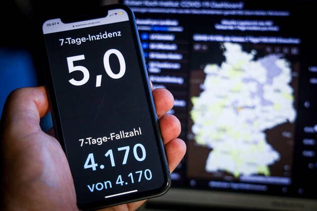 Coronavirus in Germany Covid 19 Dashboard of the Robert Koch Institute 05 07 2021 Robert Koch Institute 7 days Incidence 5.0 7 days Number of cases 4 170 COVID 19 cases 3 731 124 Addition of 212 compared to previous day COVID 19 deaths 91 031 Addition of 1 compared to previous day