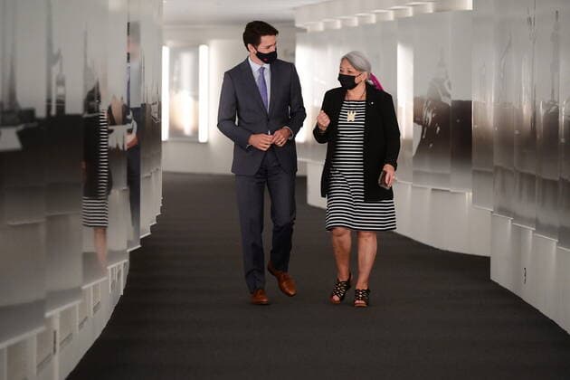 July 6, 2021, Gatineau, PQ, Canada: Prime Minister Justin Trudeau and Mary Simon arrive for an announcement at the Canadian Museum of History in Gatineau, Que., on Tuesday, July 6, 2021. Simon, an Inuk leader and former Canadian diplomat, has been named as Canada s next governor general †the first Indigenous person to serve in the role. Gatineau Canada - ZUMAc35_ 20210706_zaf_c35_004 Copyright: xSeanxKilpatrickx